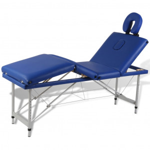 Mesa camilla de masaje de aluminio plegable de cuatro cuerpos azúles D