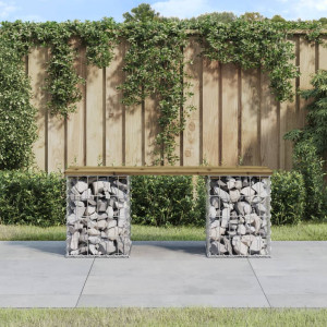 Banco jardín diseño gaviones madera pino impregnada 103x31x42cm D