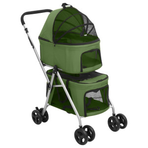 Carrinho duplo dobrável para cachorro tecido oxford verde 83x48x97cm D