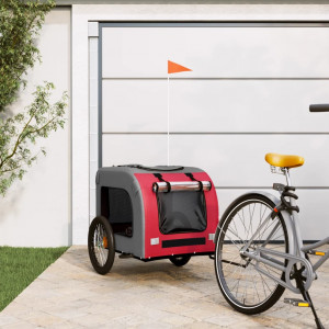 Remolque de bicicletas para cães tecido Oxford de ferro vermelho cinza D