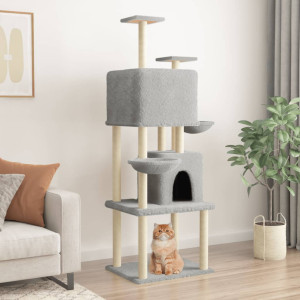 Raspador para gatos com postes de sisal cinza claro 180 cm D