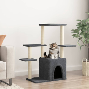 Rascador para gatos con postes de sisal gris oscuro 97.5 cm D