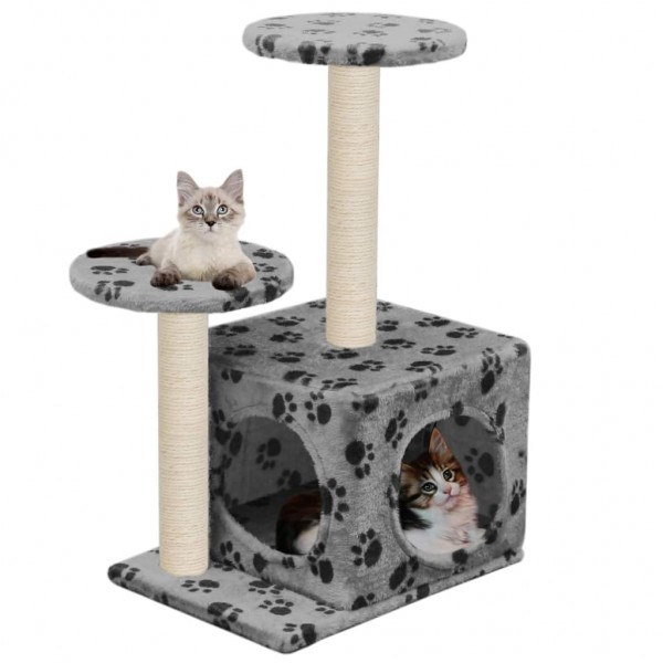 Rascador para gatos con poste de sisal 60 cm huellas gris D