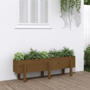 Arriate elevado de jardín madera pino marrón miel 121x30x38 cm D