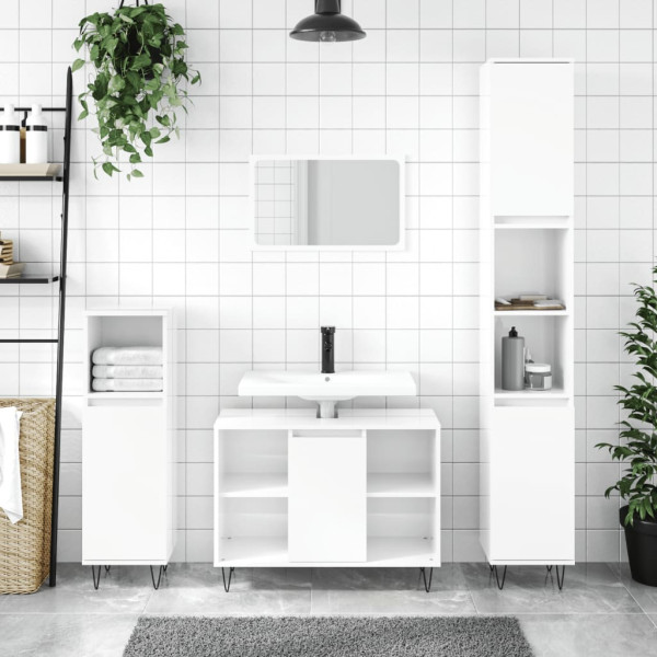 Armário de banheiro em compensado branco brilhante 30x30x100 cm D