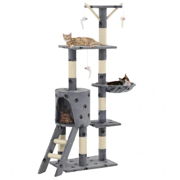 Rascador para gatos con poste de sisal 138 cm huellas gris D