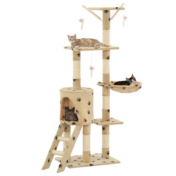 Rascador para gatos con poste de sisal 138 cm huellas beige D