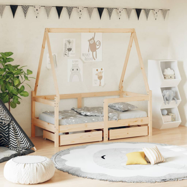 Estructura cama niños con cajones madera pino blanco 70x140 cm