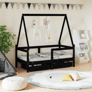 Estrutura da cama crianças com gavetas madeira pinho preto 70x140cm D