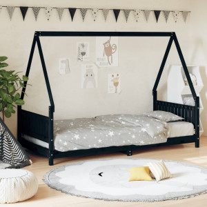 Estructura de cama para niños madera de pino negro 90x200 cm D