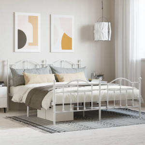 Estrutura de cama de metal com cabeçalho e estribo branco 160x200 cm D