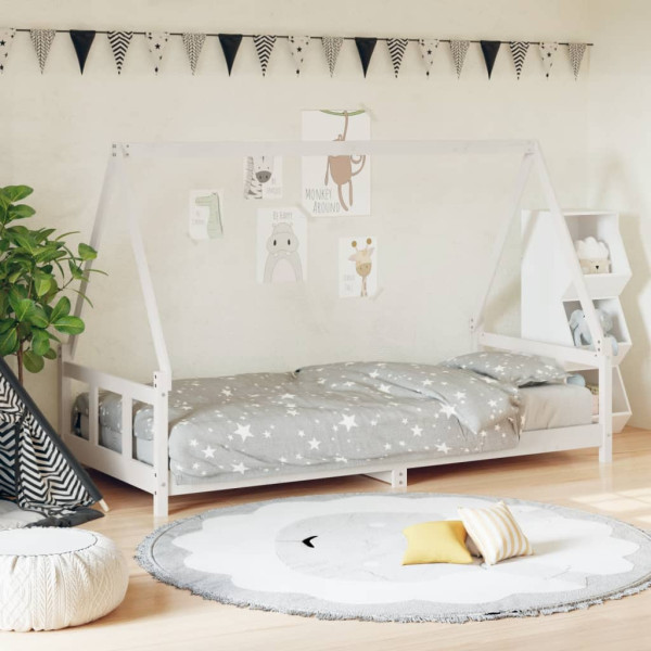 Estrutura de cama infantil em madeira de pinho branco 90x200 cm D