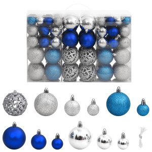 Bolas de Natal 100 unidades azul e prata 3 / 4 / 6 cm D