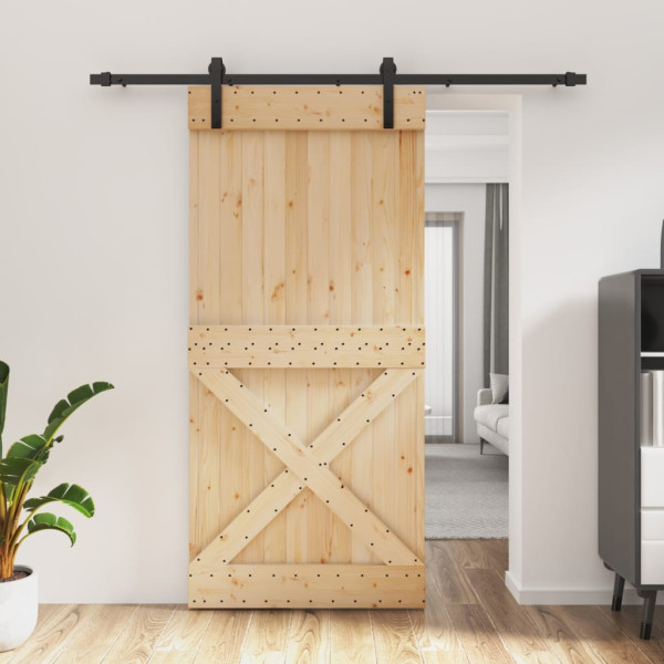 Puerta corredera con herrajes madera maciza de pino 95x210 cm D