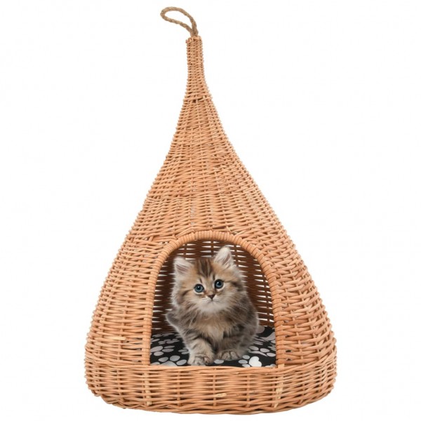 Casinha para gato com almofada e tipi de salgueiro natural 40x60cm D