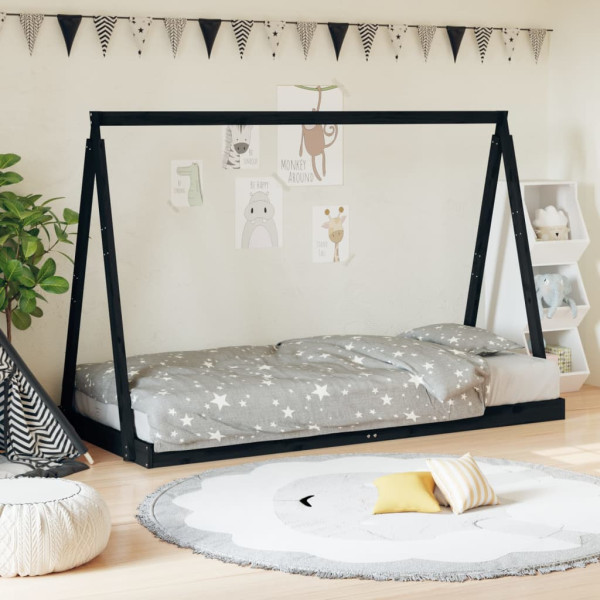 Estructura de cama para niños madera de pino negro 90x200 cm D