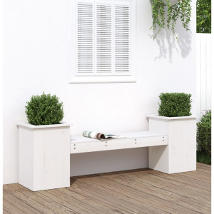 Banco de madeira de pinho branco com floreiras 184,5x39,5x56,5 cm D