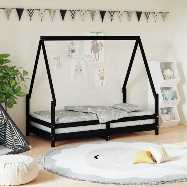 Estrutura de cama infantil em madeira de pinho preto 80x160 cm D