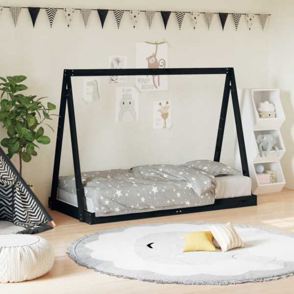 Estrutura de cama infantil em madeira de pinho preto 80x160 cm D