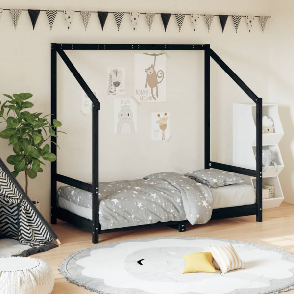 Estrutura de cama infantil em madeira de pinho preto 80x160 cm D