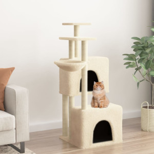 Rascador para gatos con postes de sisal color crema 122 cm D