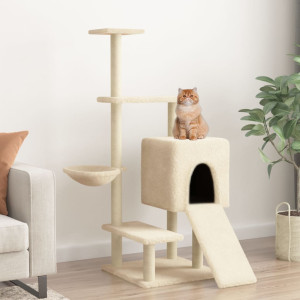 Raspador para gatos com postes de sisal creme 130,5 cm D