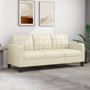 Sofá de 3 plazas de cuero sintético color crema 180 cm D