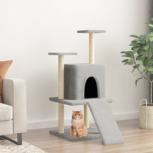 Rascador para gatos con postes de sisal gris claro 110 cm D