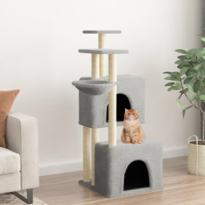 Raspador para gatos com postes de sisal cinza claro 122 cm D