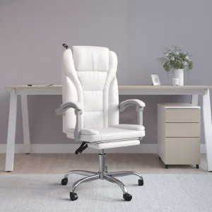 Cadeira de escritório reclinável de couro sintético branco D