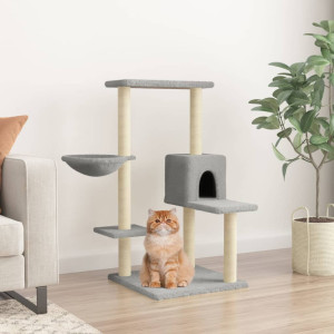 Rascador para gatos con postes de sisal gris claro 95 cm D