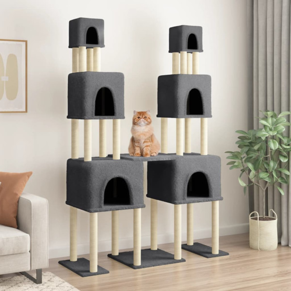 Raspador para gatos com postes de sisal cinza escuro 199 cm D