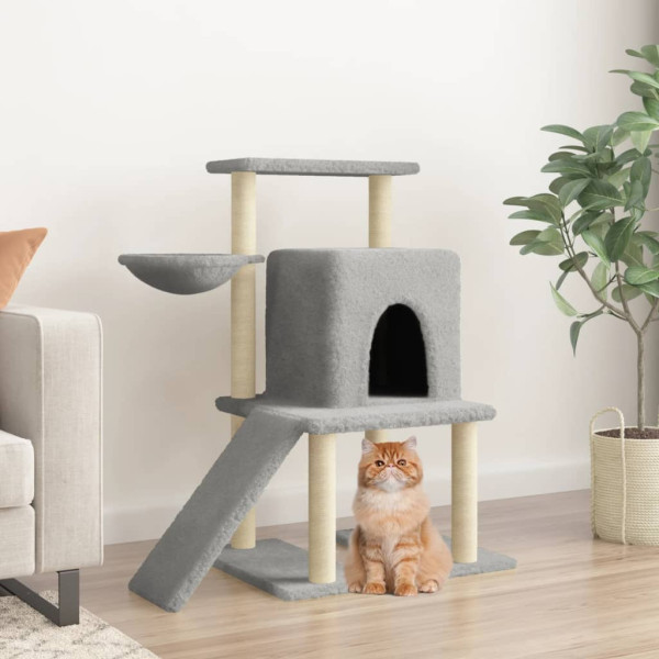 Raspador para gatos com postes de sisal cinza claro 96,5 cm D