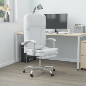 Silla de oficina reclinable masaje cuero sintético blanco D