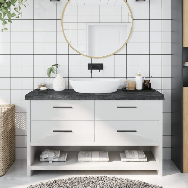 Encimera de baño madera maciza tratada gris oscuro 140x50x6 cm D