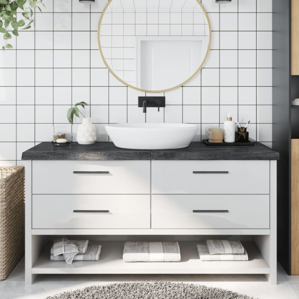 Encimera de baño madera maciza tratada gris oscuro 160x60x6 cm D