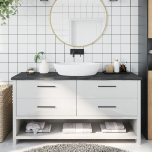 Encimera de baño madera maciza tratada gris oscuro 160x50x4 cm D