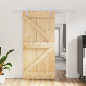 Puerta corredera con herrajes madera maciza de pino 100x210 cm D