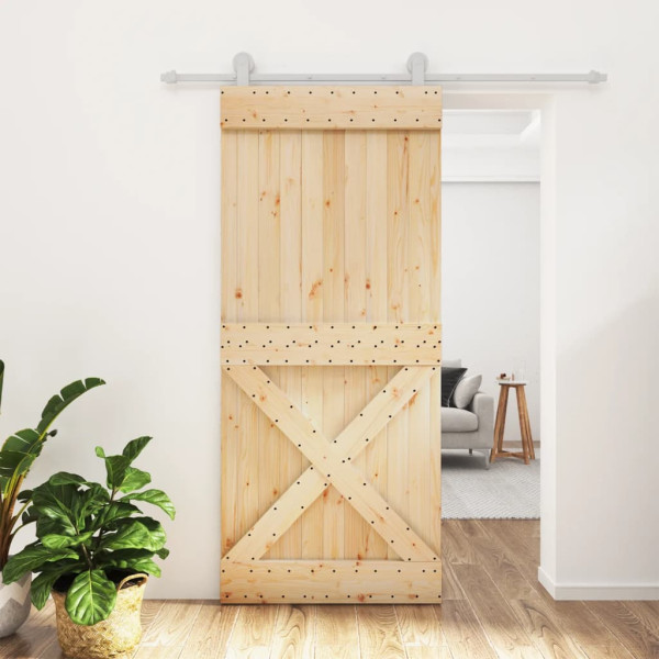 Puerta corredera con herrajes madera maciza de pino 90x210 cm D