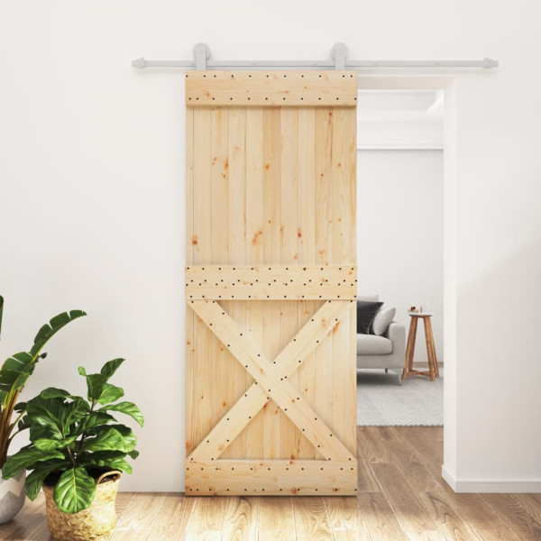 Puerta corredera con herrajes madera maciza de pino 85x210 cm D