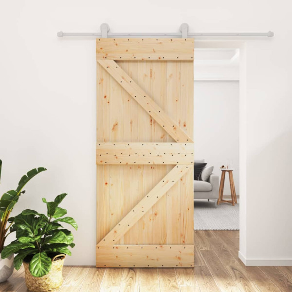 Puerta corredera con herrajes madera maciza de pino 90x210 cm D