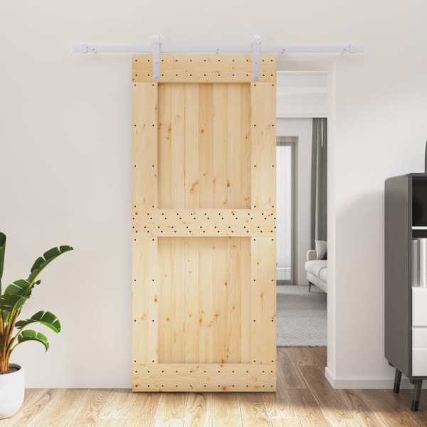 Puerta corredera con herrajes madera maciza de pino 90x210 cm D