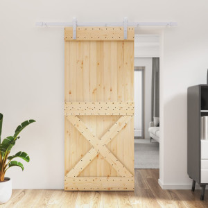 Puerta corredera con herrajes madera maciza de pino 90x210 cm D