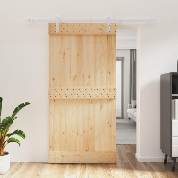 Puerta corredera con herrajes madera maciza de pino 100x210 cm D