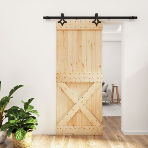 Puerta corredera con herrajes madera maciza de pino 85x210 cm D