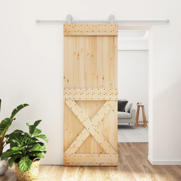 Puerta corredera con herrajes madera maciza de pino 80x210 cm D