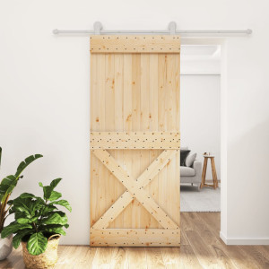 Puerta corredera con herrajes madera maciza de pino 90x210 cm D