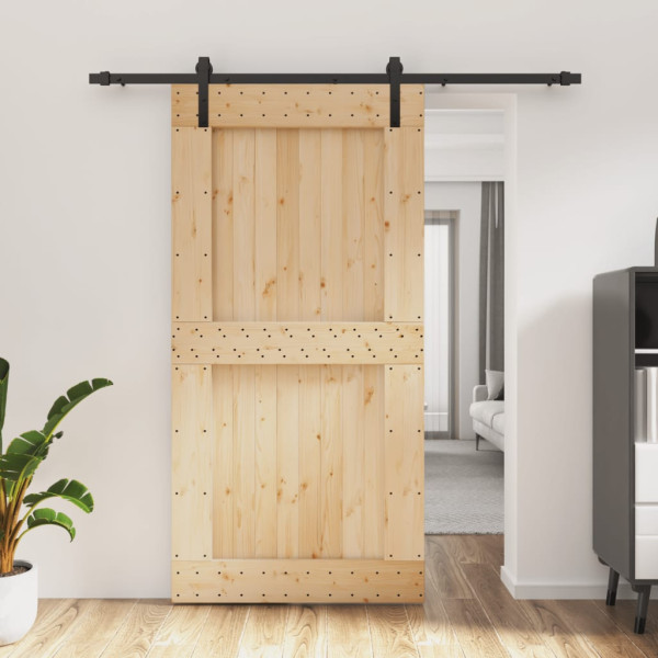 Puerta corredera con herrajes madera maciza de pino 100x210 cm D