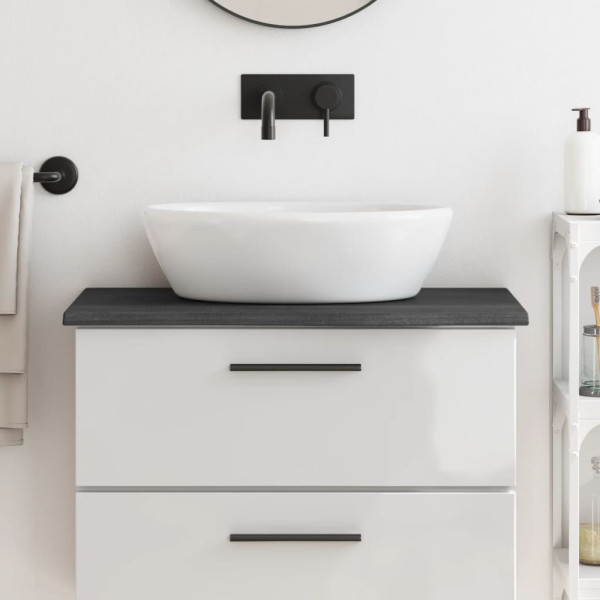 Encimera de baño madera maciza tratada gris oscuro 80x40x2 cm D