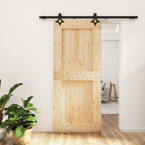 Puerta corredera con herrajes madera maciza de pino 90x210 cm D